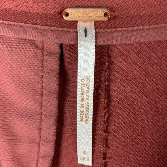 Free People Calla Burgundy Dark Red Pleated High Rise Trouser Pants Size 4 - Picture 7 of 9
